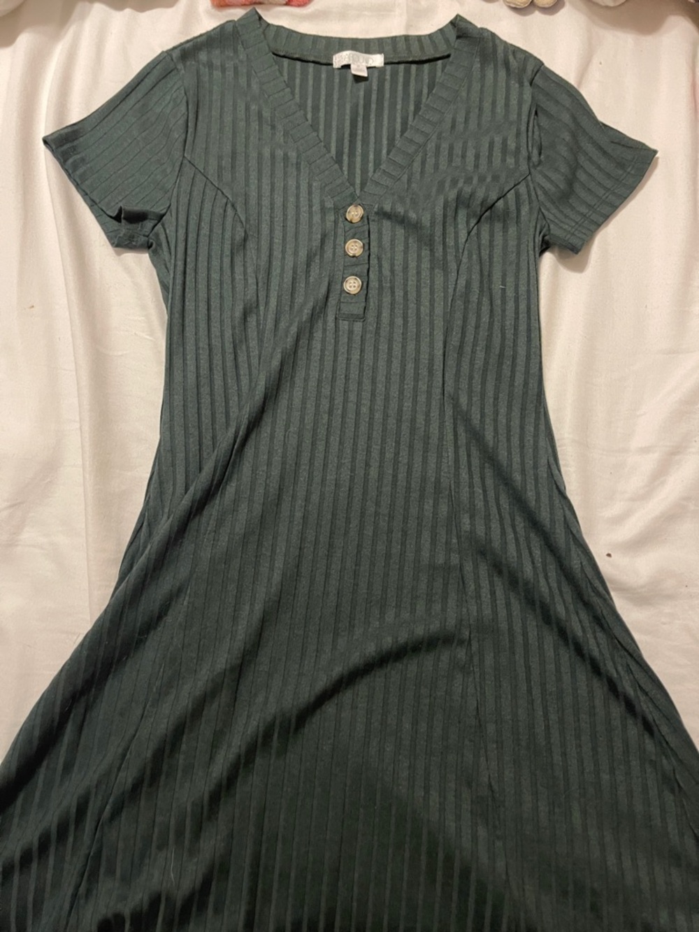 Abound Ribbed V-Neck Midi Dress in Dark Green